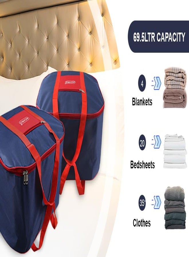 ACHRO 2 Pack Moisture Proof Nylon Large Size Underbed Storage Bag For Clothes/Bedsheets/Toys/Blankets/Bedsheets Storage Bag Blue Red (54 x 46 x 28 cm) -Multipurpose, Rectangular - Image 2